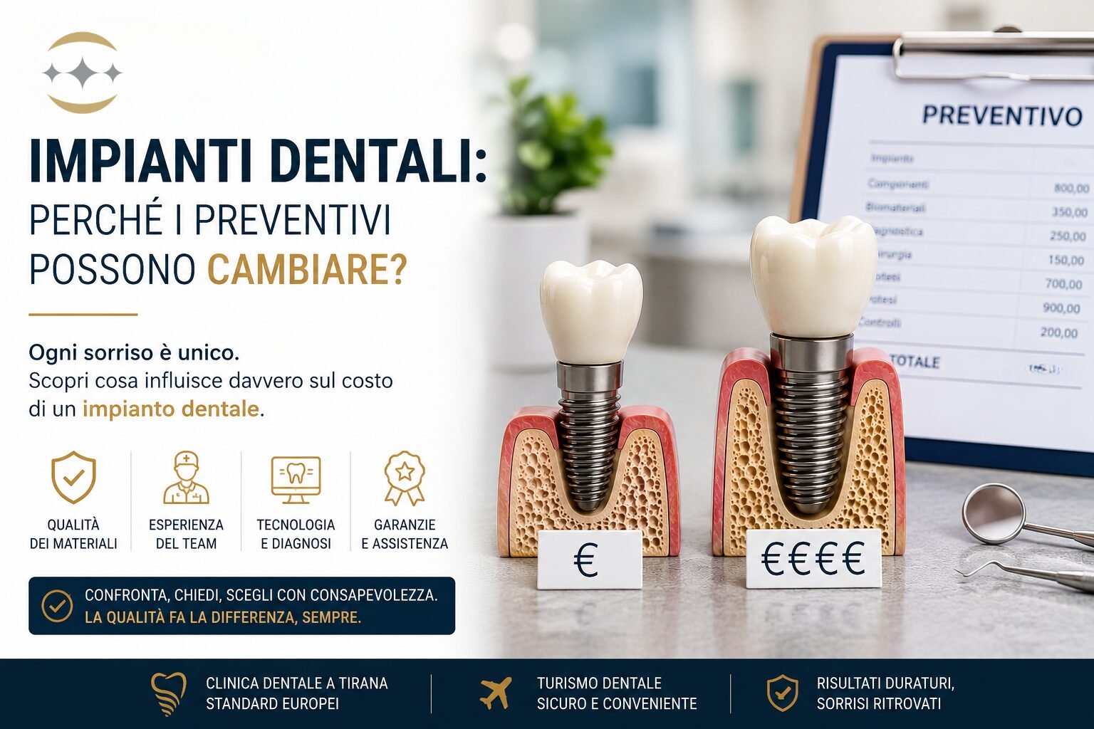 Preventivo Impianti Dentali: Perché i Prezzi Sono Così Diversi? Golden Dental Clinic
