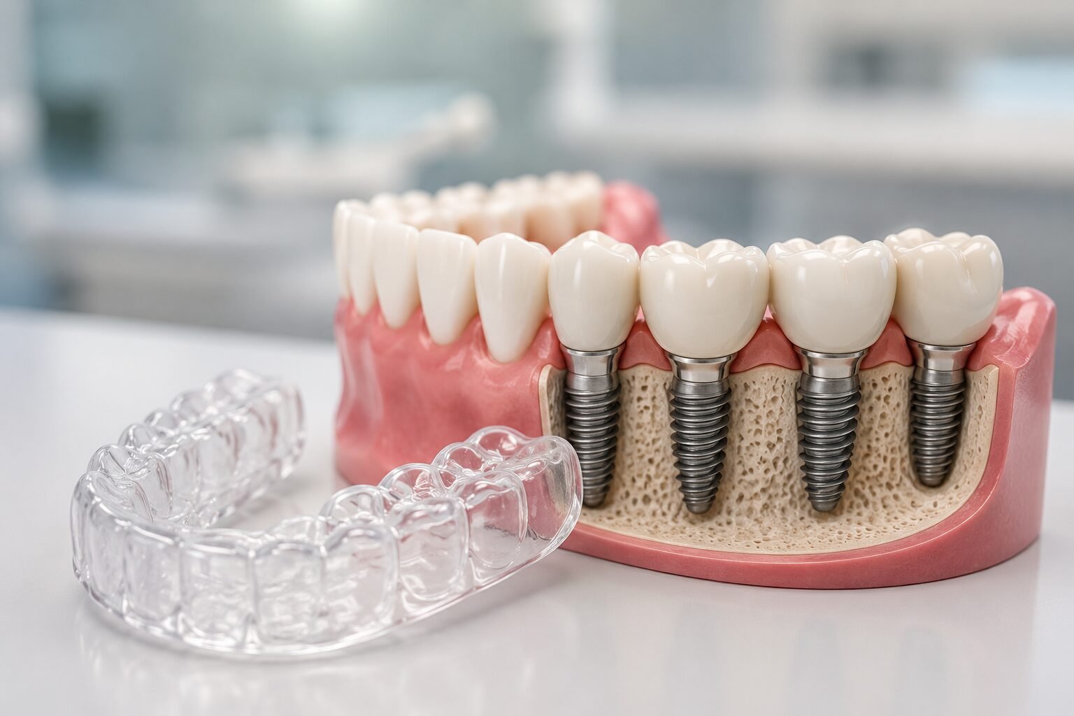 Bruxismo e impianti dentali con bite notturno per proteggere la riabilitazione implantare
