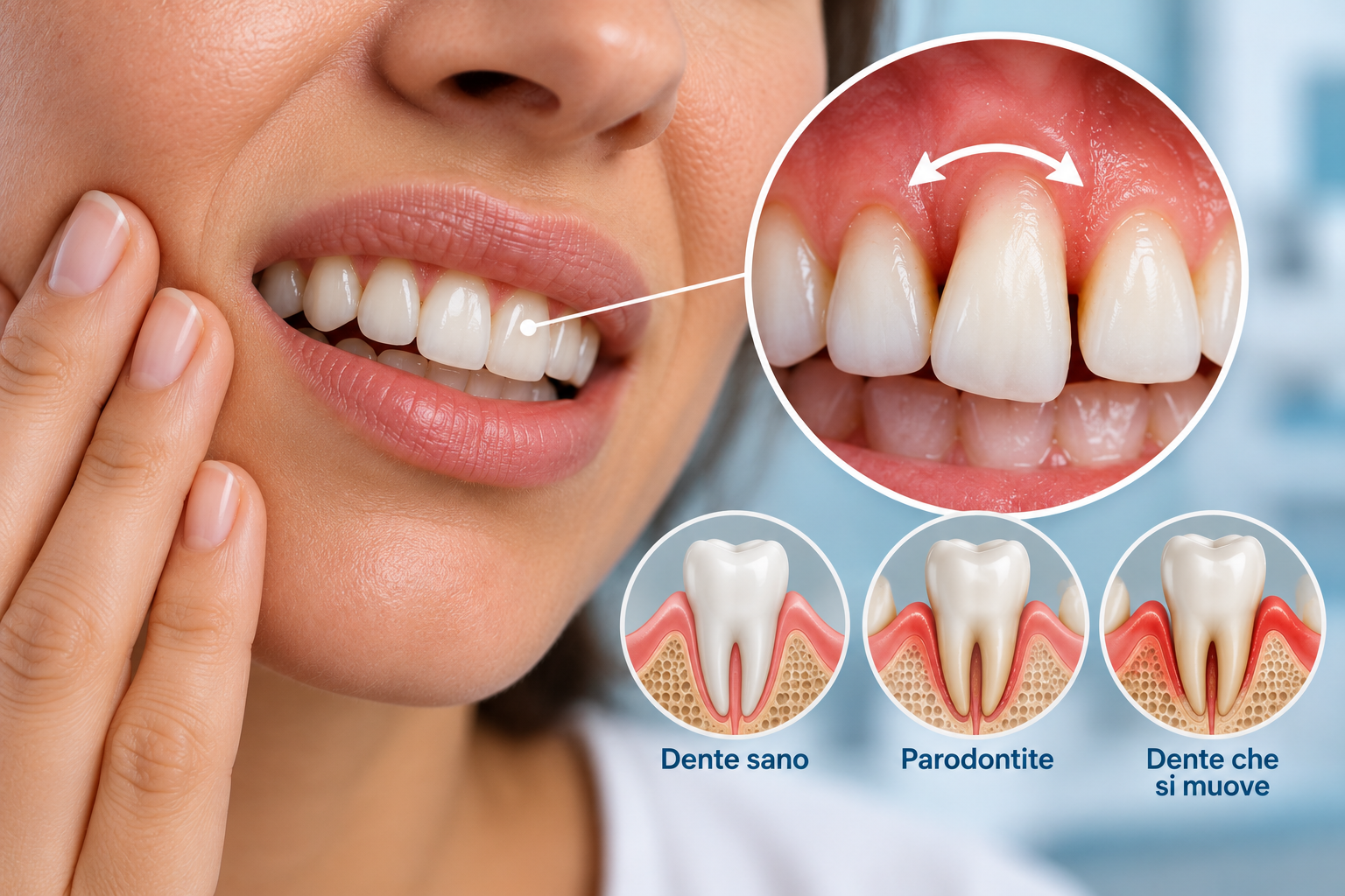 Dente che si muove negli adulti e mobilità dentale causata da problemi gengivali